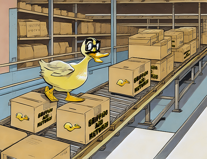 cartoon duck walking on boxes
